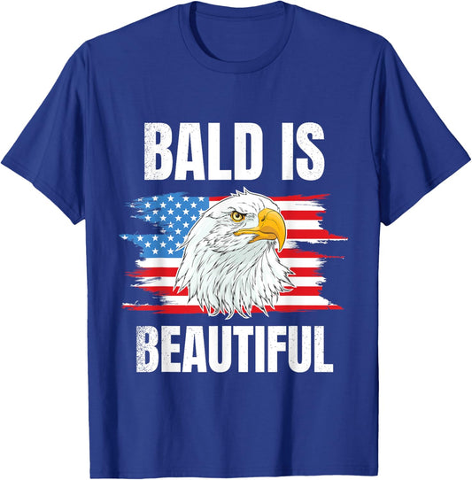 Bald Is Beautiful 4th of Bald Eagle American Flag USA Gift T-Shirt - T-Shirt | Royal