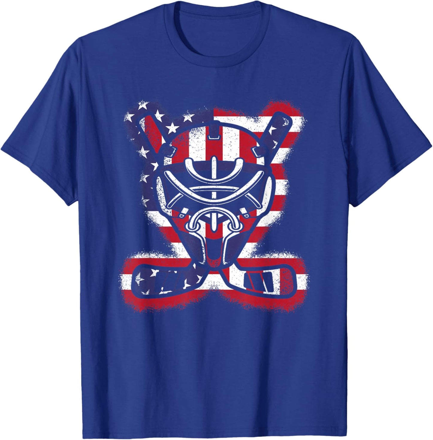 Vintage American Flag Ice Hockey Player Men Women Kids T-Shirt - T-Shirt | Royal