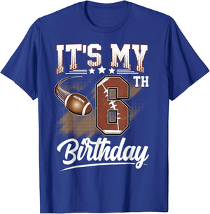 Kids 6 Year Old It's My 6th Birthday Football Themed Party T-Shirt - T-Shirt | Royal