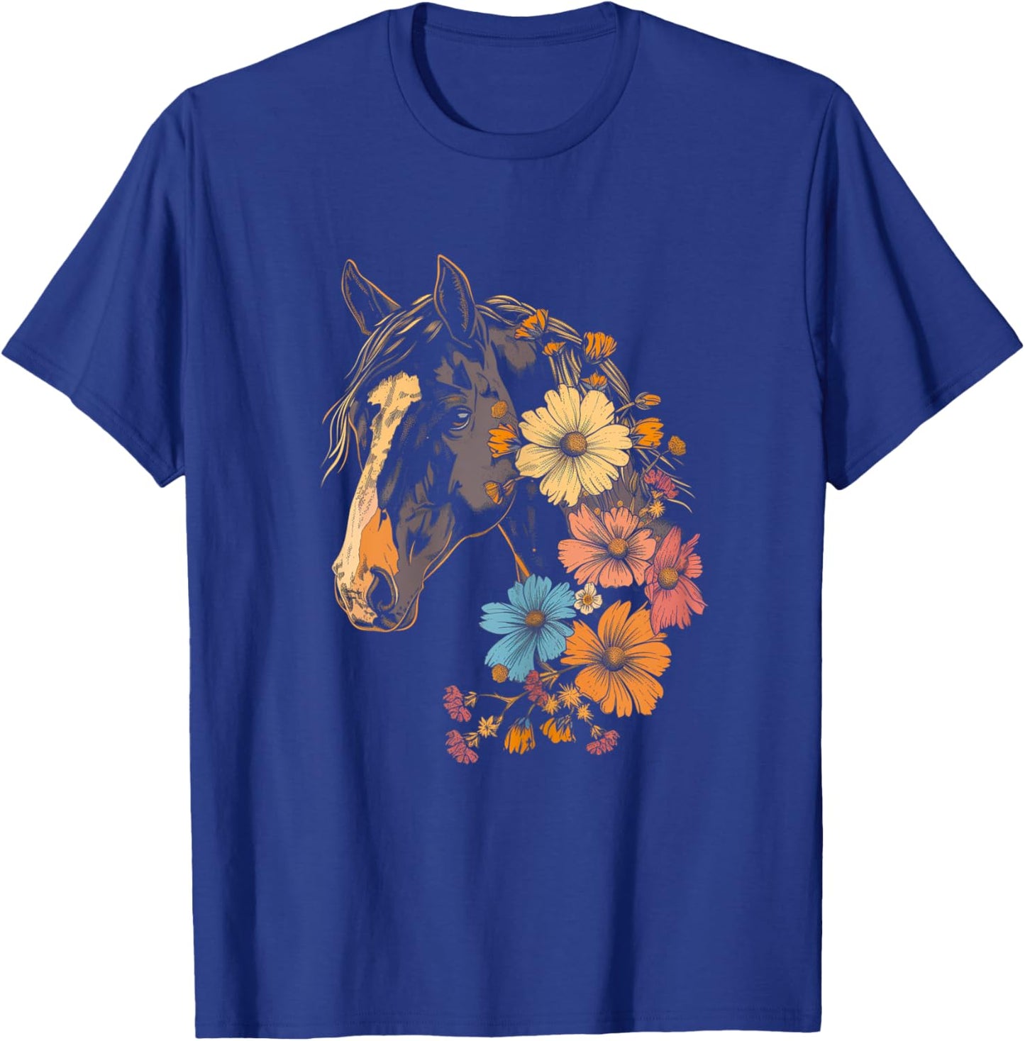 Horse Flowers Horseback Riding Cowgirl Equestrian Horse T-Shirt - T-Shirt | Royal