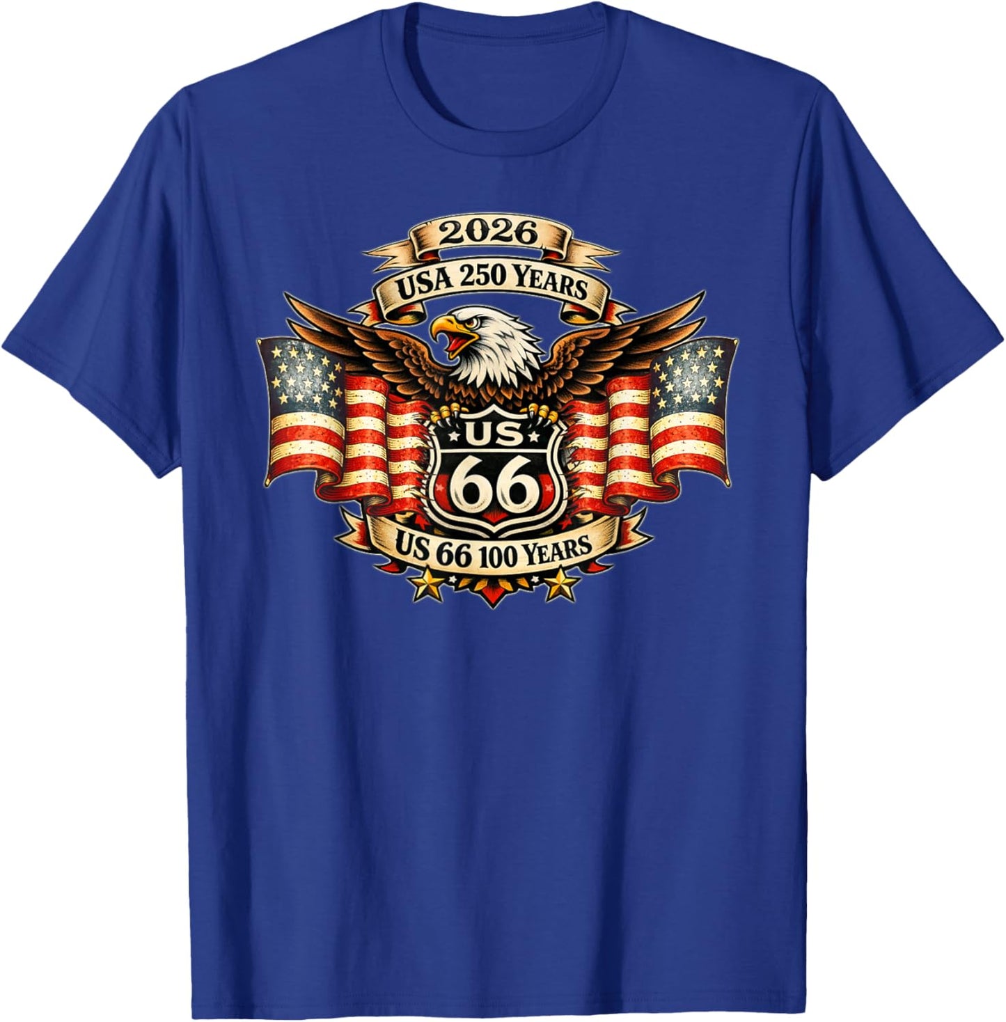 USA 250 US Highway 66 Mother Road Anniversary Adler Tattoo T-Shirt - T-Shirt | Royal