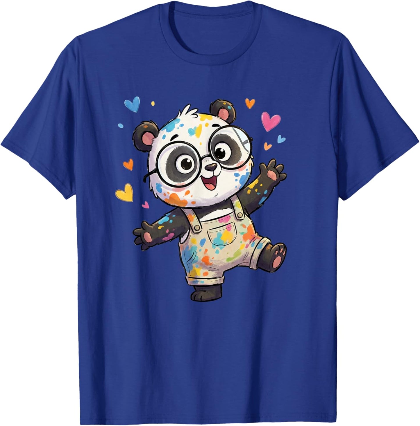 Cute Painter Panda in Colorful Overalls Hearts T-Shirt - T-Shirt | Royal