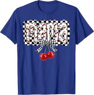 Cherry Bow Coquette Mama Checkered Retro Mother's Day T-Shirt - T-Shirt | Royal
