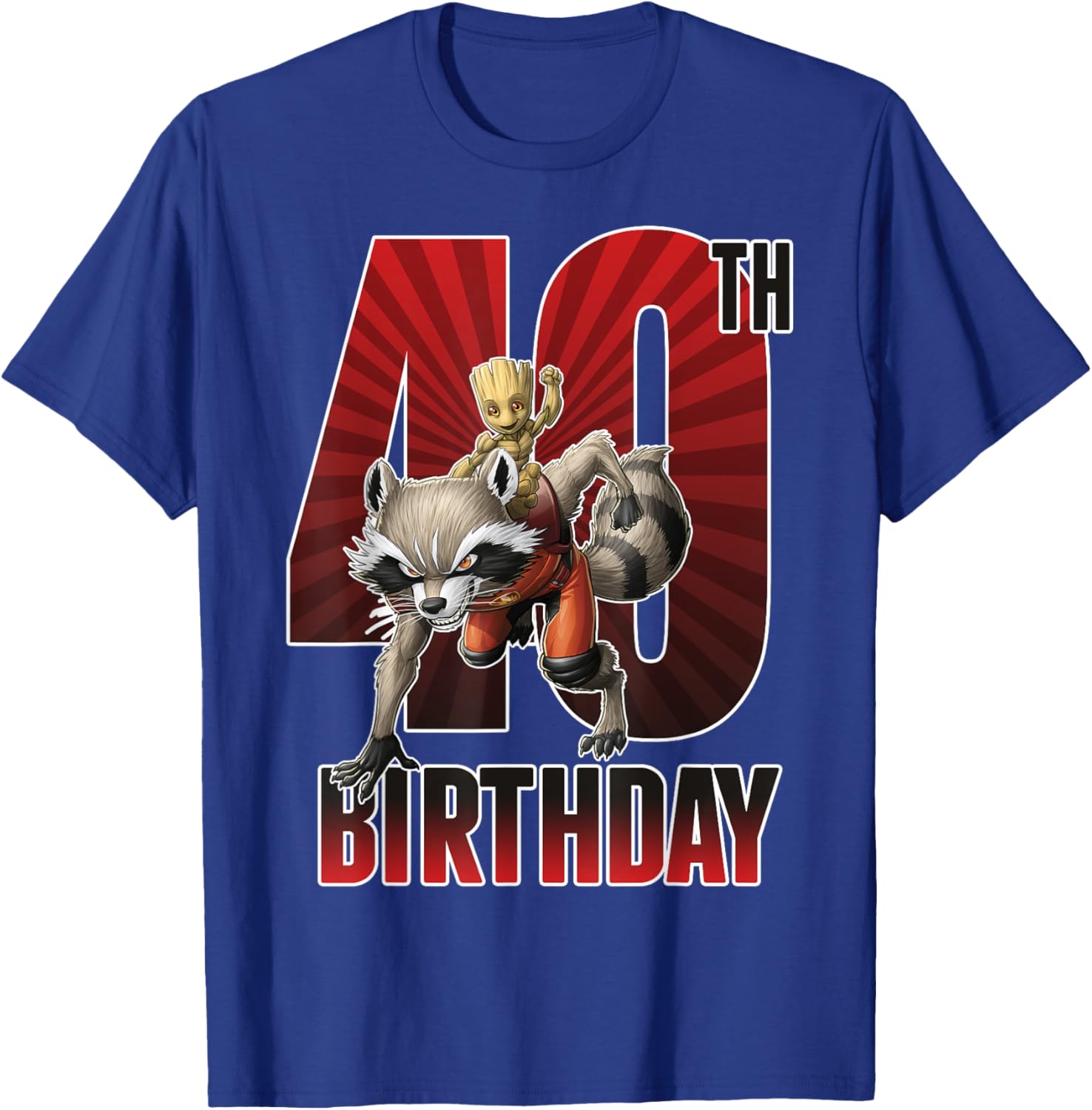 40. Geburtstag von Marvel Rocket und Baby Groot T-Shirt - T-Shirt | Royal