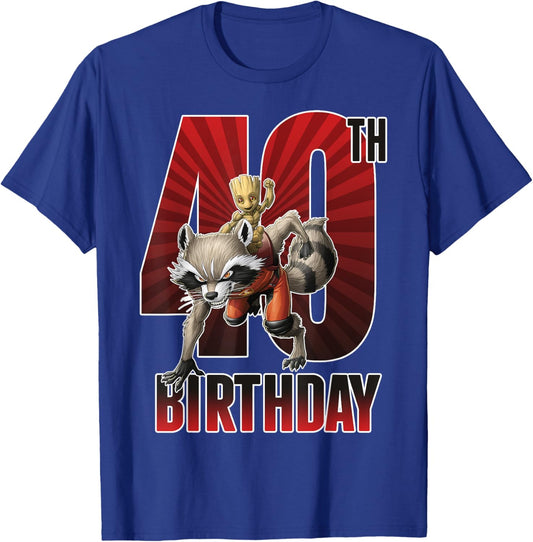 40. Geburtstag von Marvel Rocket und Baby Groot T-Shirt - T-Shirt | Royal