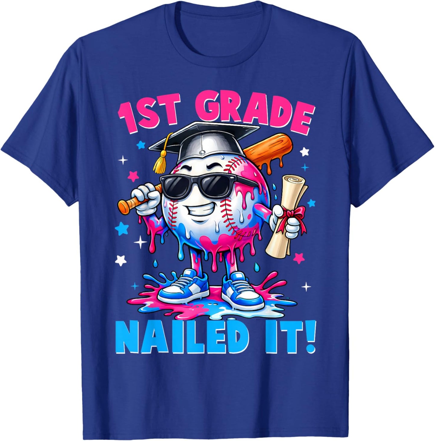 1st Grade Nailed It 2026 Baseball Drip Graduation Kids Boys T-Shirt - T-Shirt | Royal