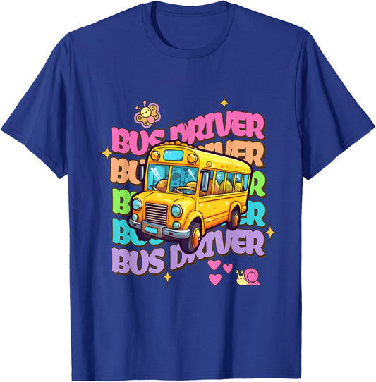 School Bus Driver Groovy Retro Back To School T-Shirt - T-Shirt | Royal