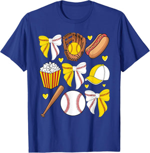 Half Baseball And Softball Mom Mama Life Coquette Bow Women T-Shirt - T-Shirt | Royal