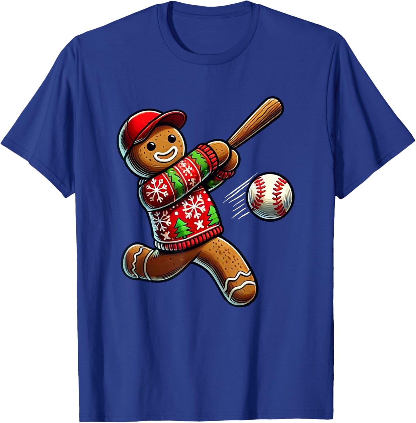 Baseball Christmas Gingerbread Man Baseball Ugly Christmas T-Shirt - T-Shirt | Royal