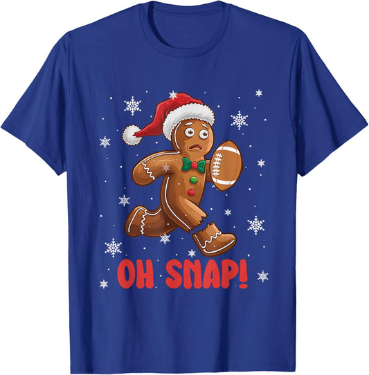 Oh Snap Gingerbread Man American Football Christmas T-Shirt - T-Shirt | Royal