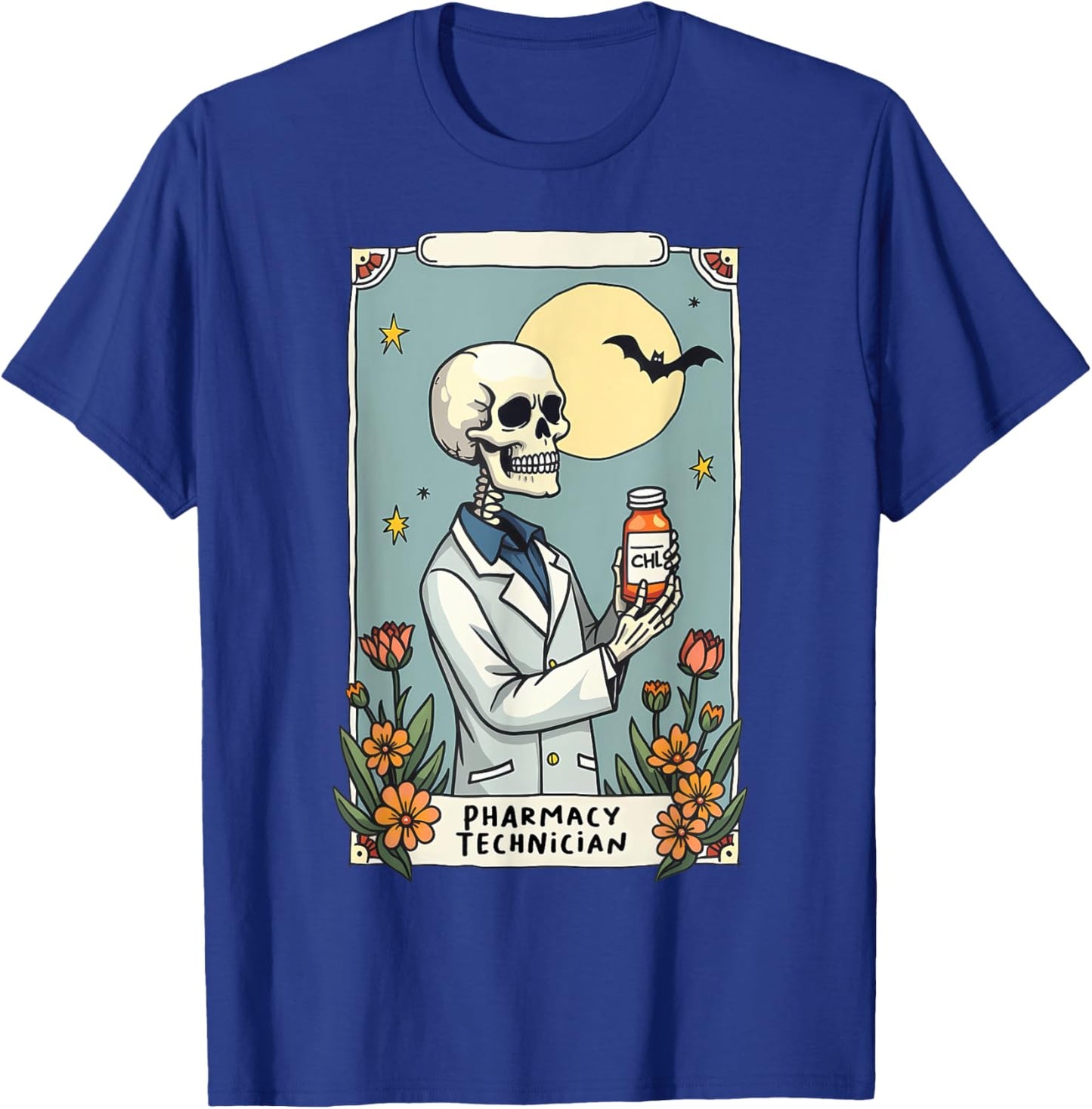 Floral Skeleton Skeleton Tarot Card Pharmacy Technician T-Shirt - T-Shirt | Royal