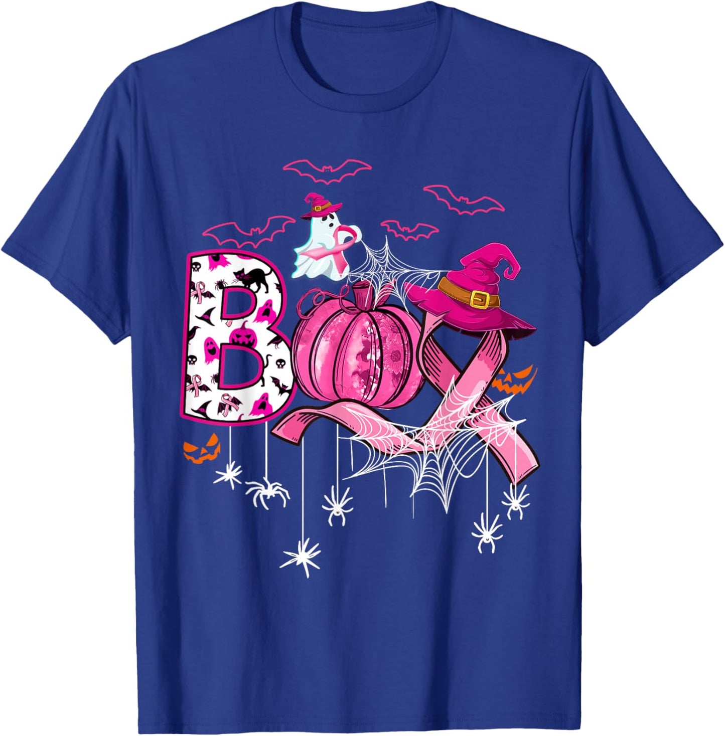 Boo Halloween Pumpkin Pink Ribbon Witch Breast Cancer T-Shirt - T-Shirt | Royal