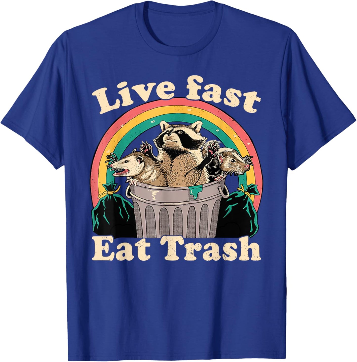 Opossum Raccoon Skunk Live Fast Eat Trash Street Cats Squad T-Shirt - T-Shirt | Royal