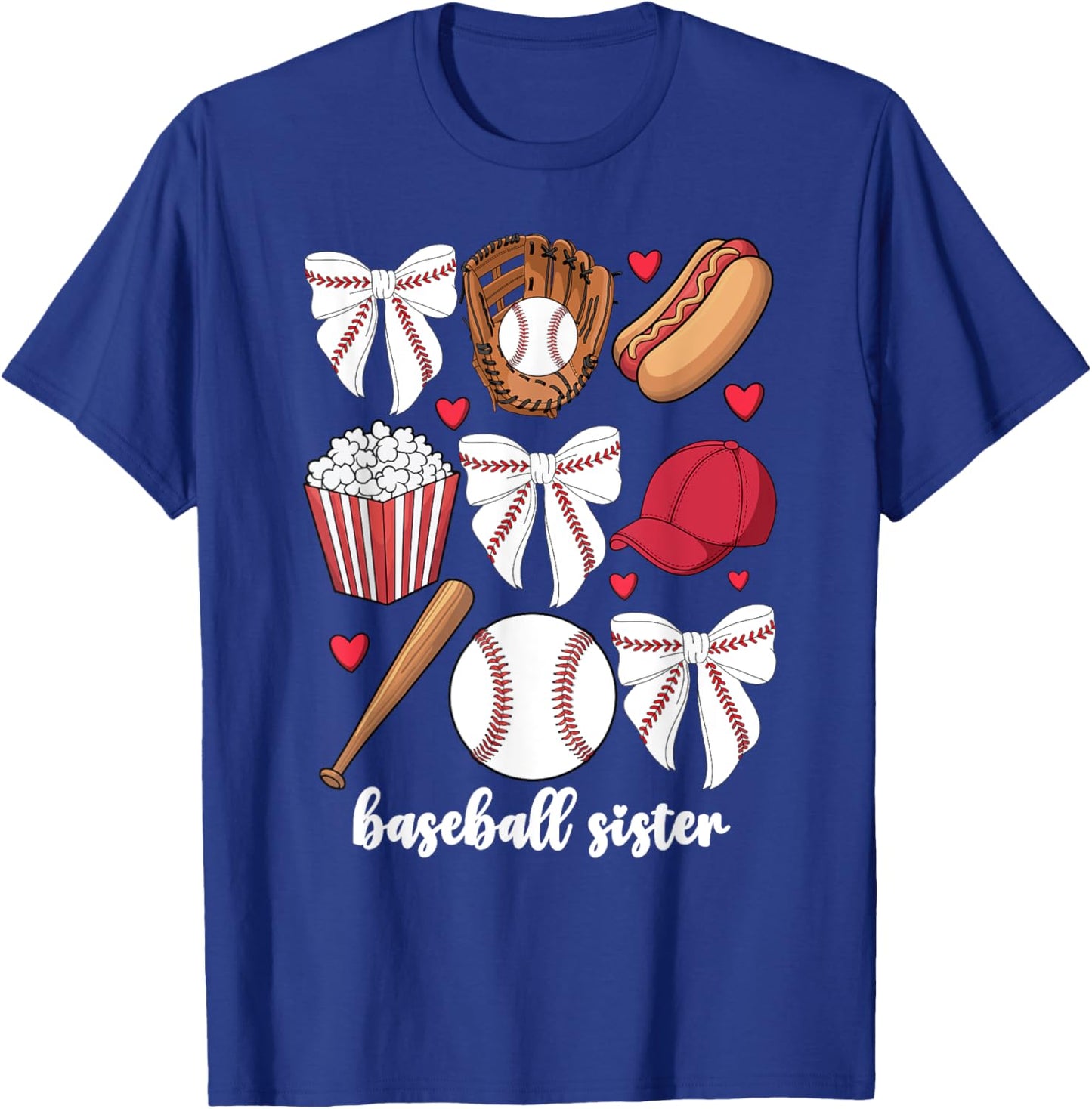 Baseball Sister Coquette Bow Baby Girls Baseball Sis Sibling T-Shirt - T-Shirt | Royal