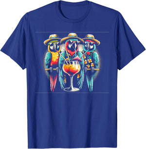 Parrots Drinking Margarita Tropical Birds Vacation Hawaiian T-Shirt - T-Shirt | Royal