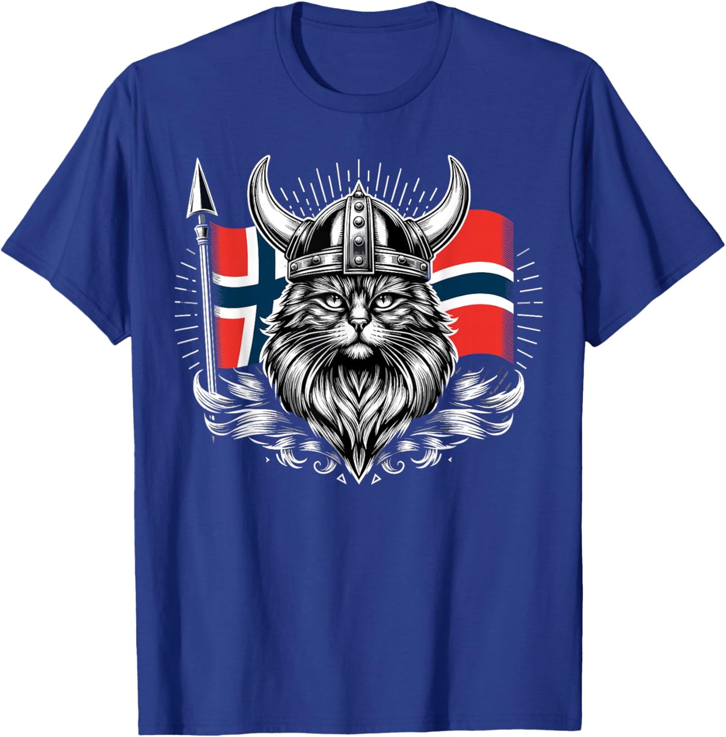 Viking Cat Norwegian Norway Flag Cat T-Shirt - T-Shirt | Royal