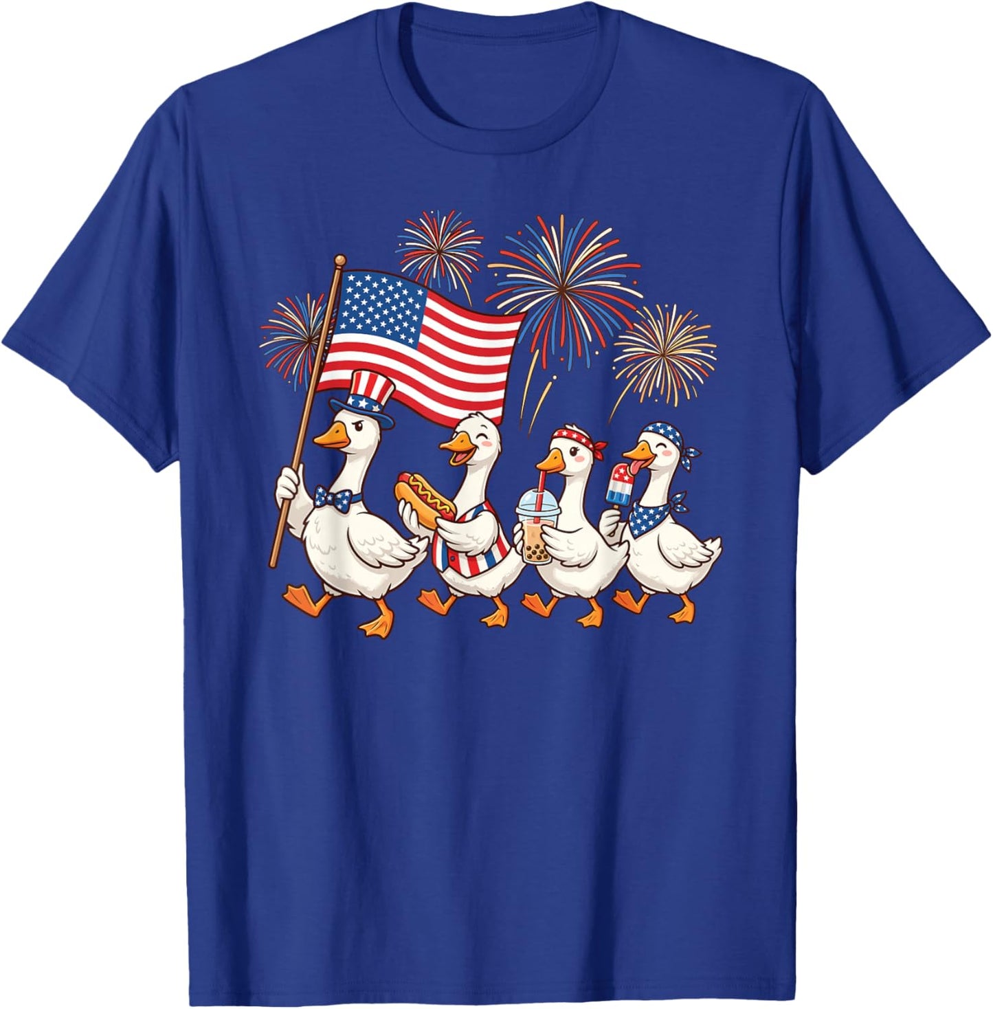 Funny Patriotic Goose Squad Celebrating 4th of July Cute T-Shirt - T-Shirt | Royal