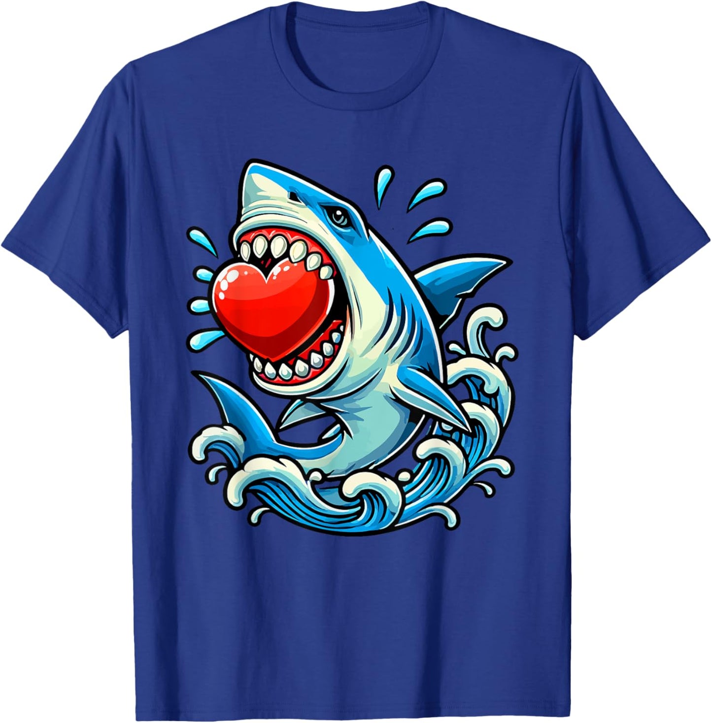 Shark Holding Hearts Valentine's Day Kids Family Group T-Shirt - T-Shirt | Royal