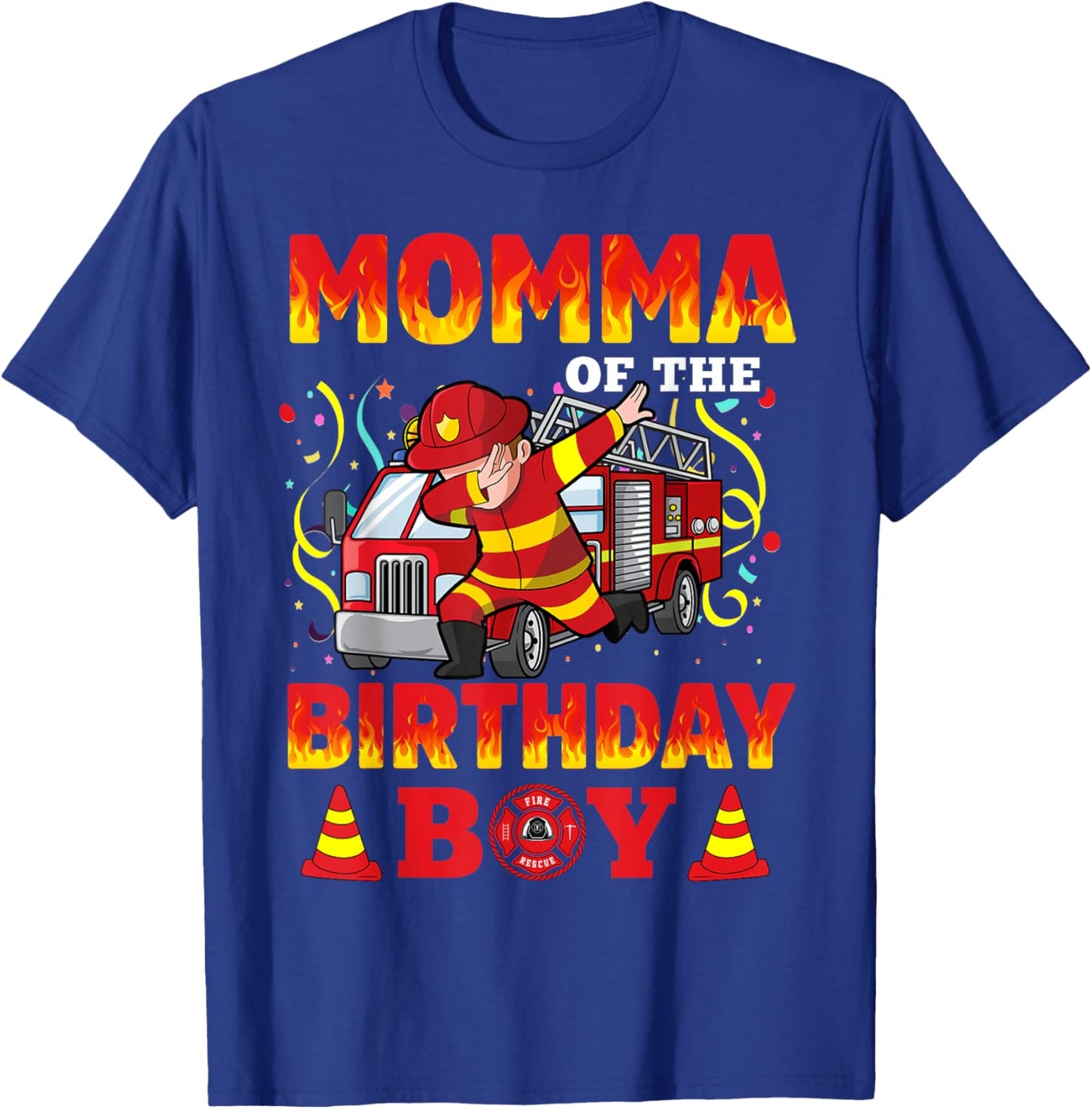 Momma Of The Birthday Boy Fire Truck Firefighter Boys T-Shirt - T-Shirt | Royal
