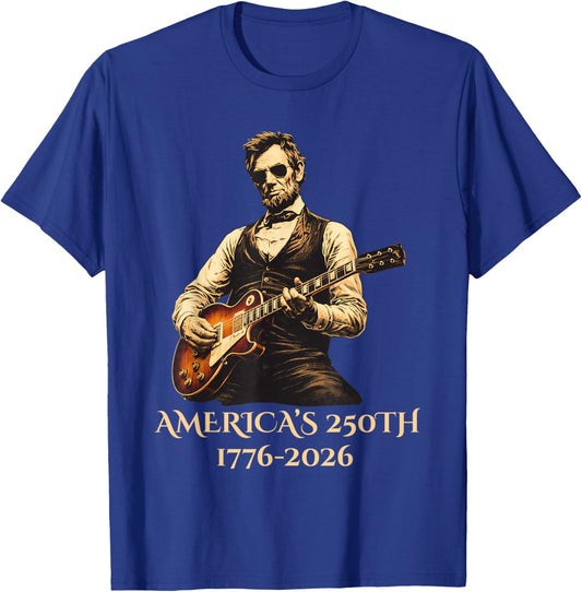 Abraham Lincoln Playing Guitar Vintage 250th Anniversary T-Shirt - T-Shirt | Royal