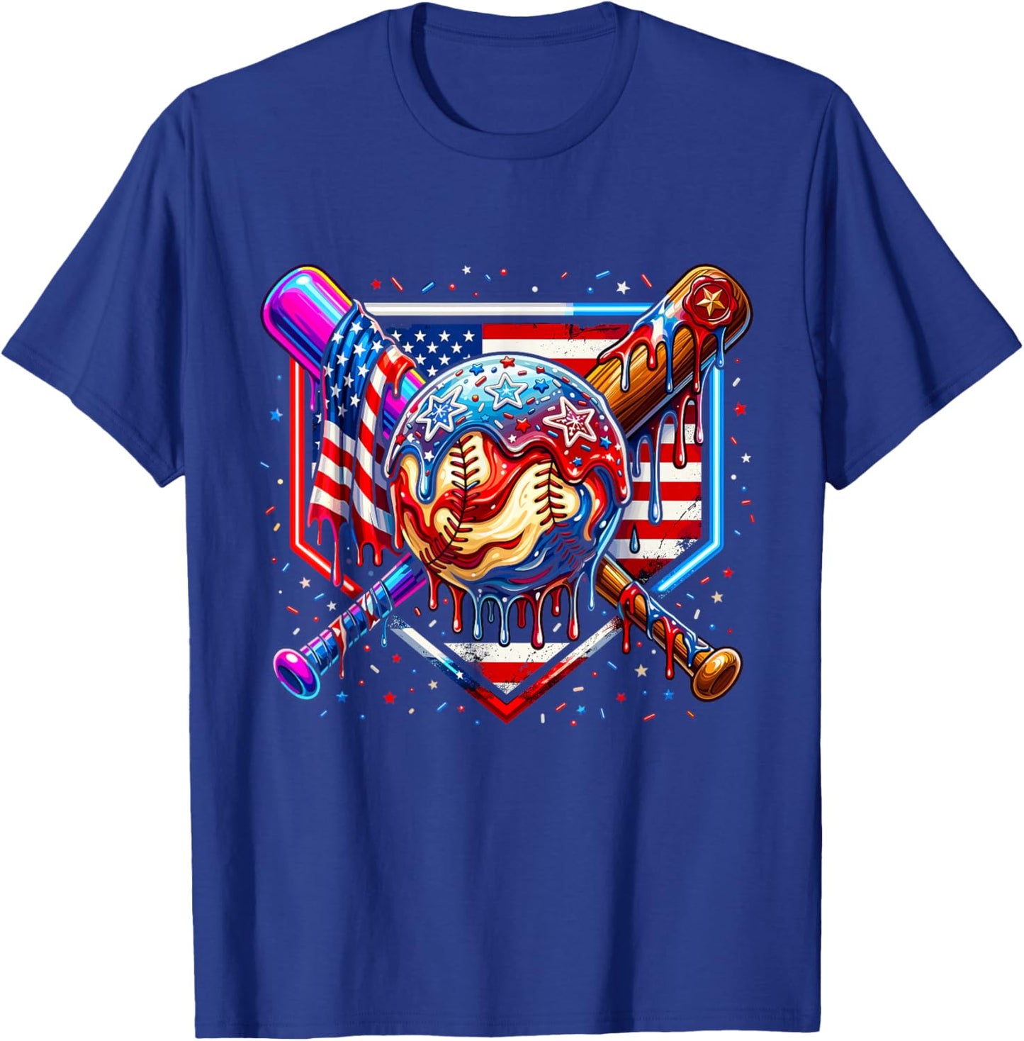 Baseball Drip American Flag for Boys Kids Youth 4th of July T-Shirt - T-Shirt | Royal