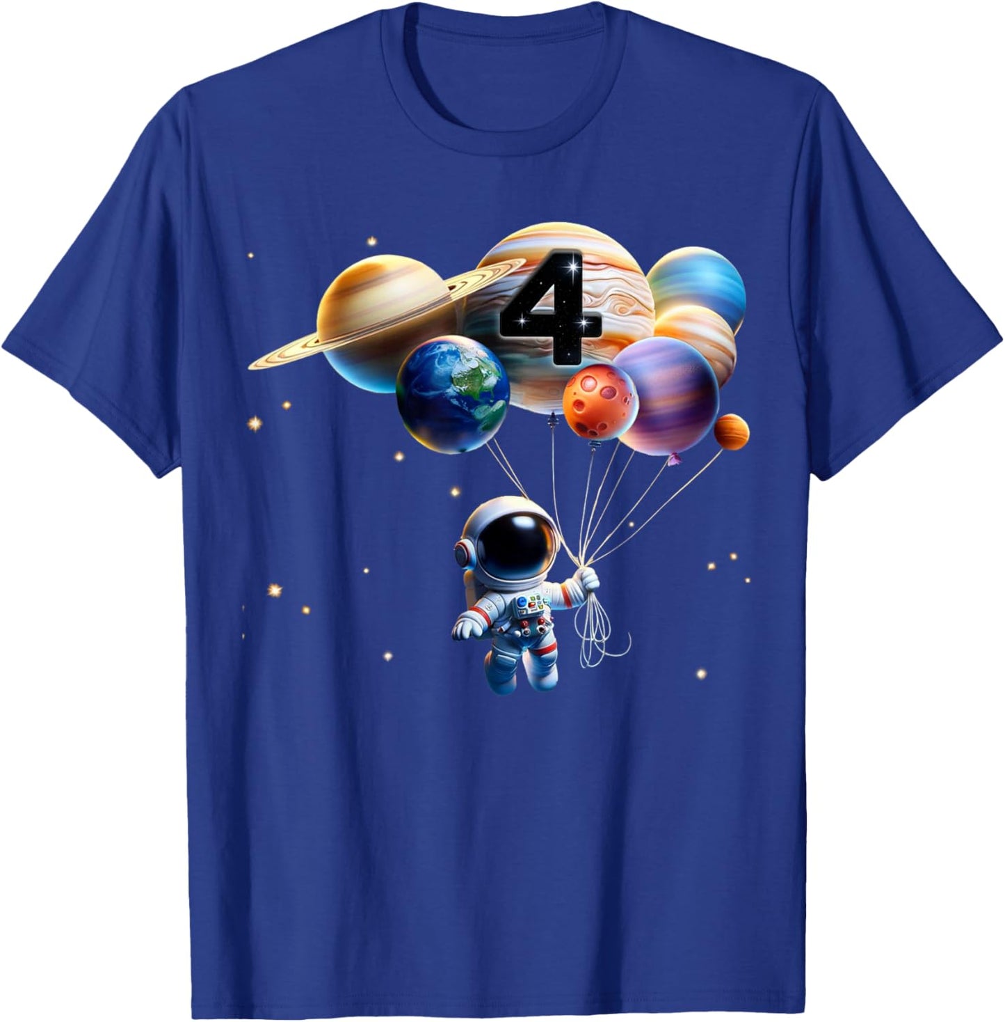 4 Years Old Birthday Boy Gifts Astronaut Planet 4th Four T-Shirt - T-Shirt | Royal