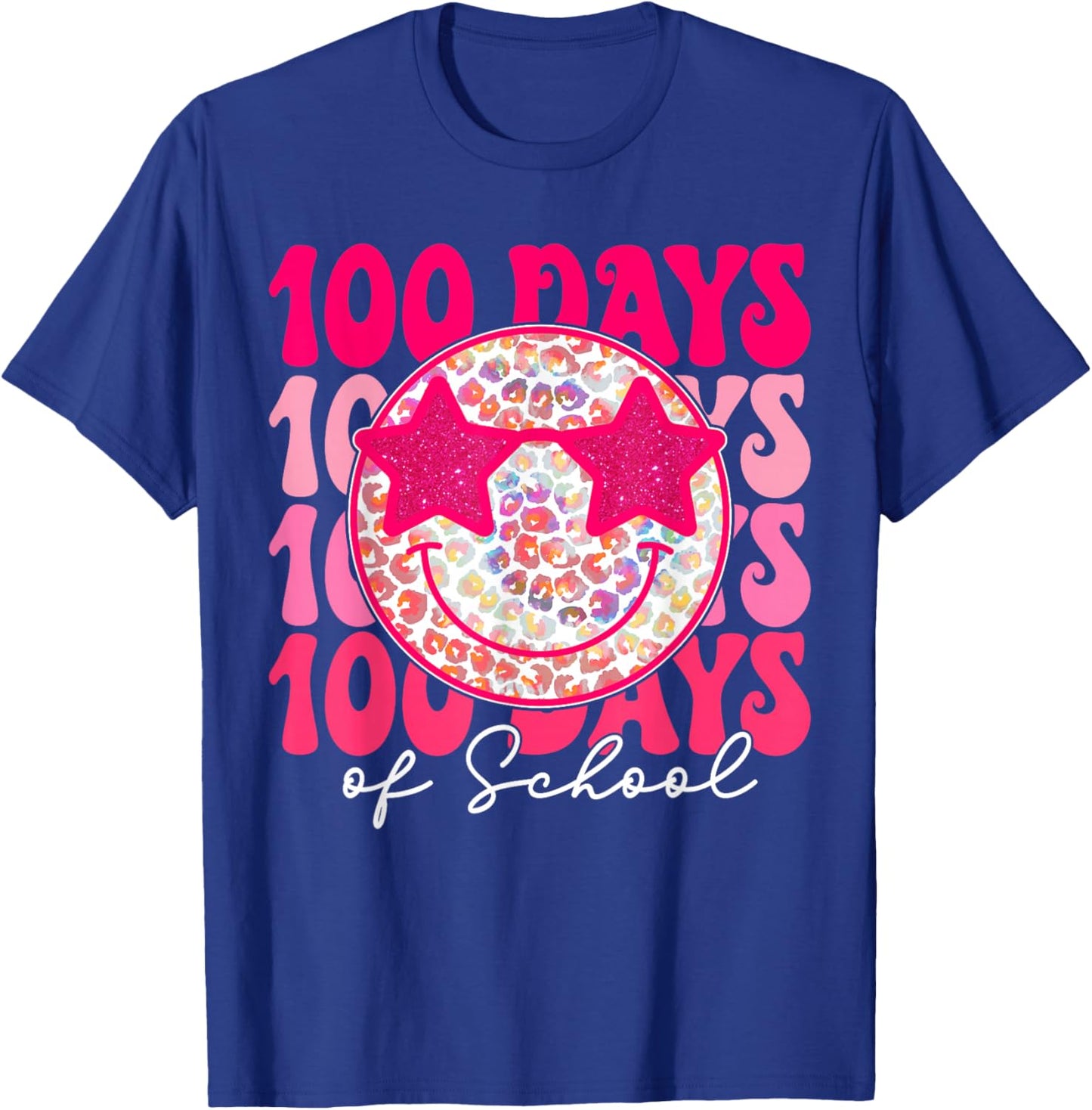 Retro Smile Face Pink Groovy Happy 100 Days of School Girls T-Shirt - T-Shirt | Royal
