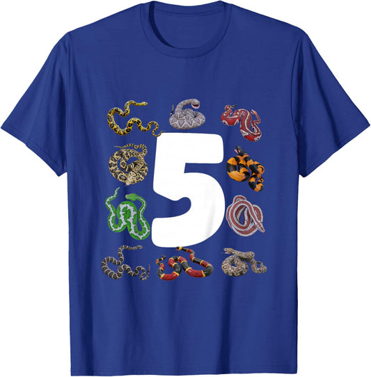 5th Snake Birthday Party Five Year Old Snake Lover Birthday T-Shirt - T-Shirt | Royal