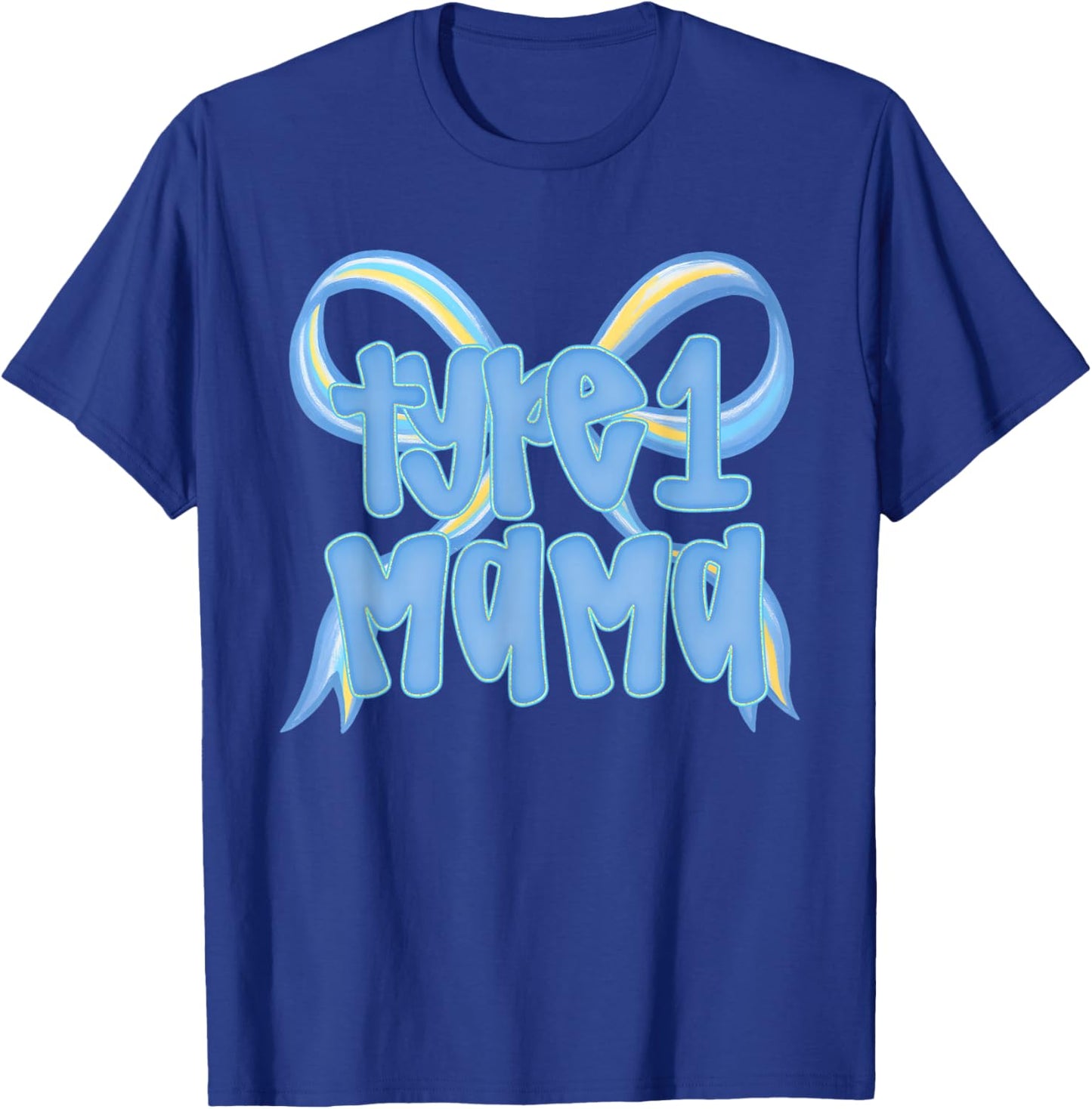 Blue Bow Type One Diabetes Mama, Cute Coquette Type One Mom T-Shirt - T-Shirt | Royal