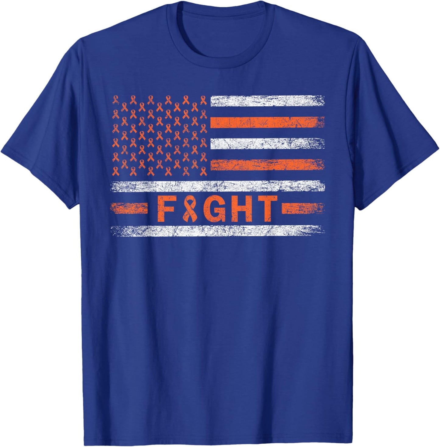 American Flag Orange Ribbon Fight Leukemia Awareness Women Men T-Shirt - T-Shirt | Royal