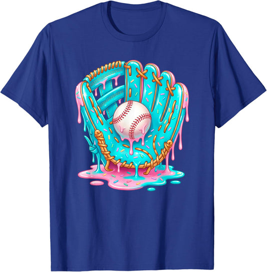 Baseball Drip Ice Cream Blue Glove Melt Ball Art T-Shirt - T-Shirt | Royal