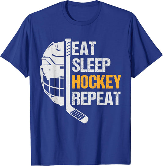 Ice Hockey Player Eat Sleep Hockey Repeat Youth Boys T-Shirt - T-Shirt | Royal