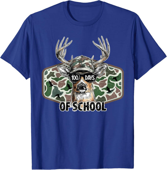 100 Days of School Deer Hunting Camo Boy Men Hunter T-Shirt - T-Shirt | Royal