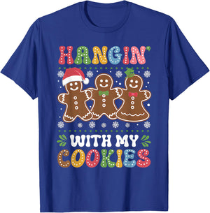 Groovy Hangin With My Cookies Gingerbread Christmas Teacher T-Shirt - T-Shirt | Royal