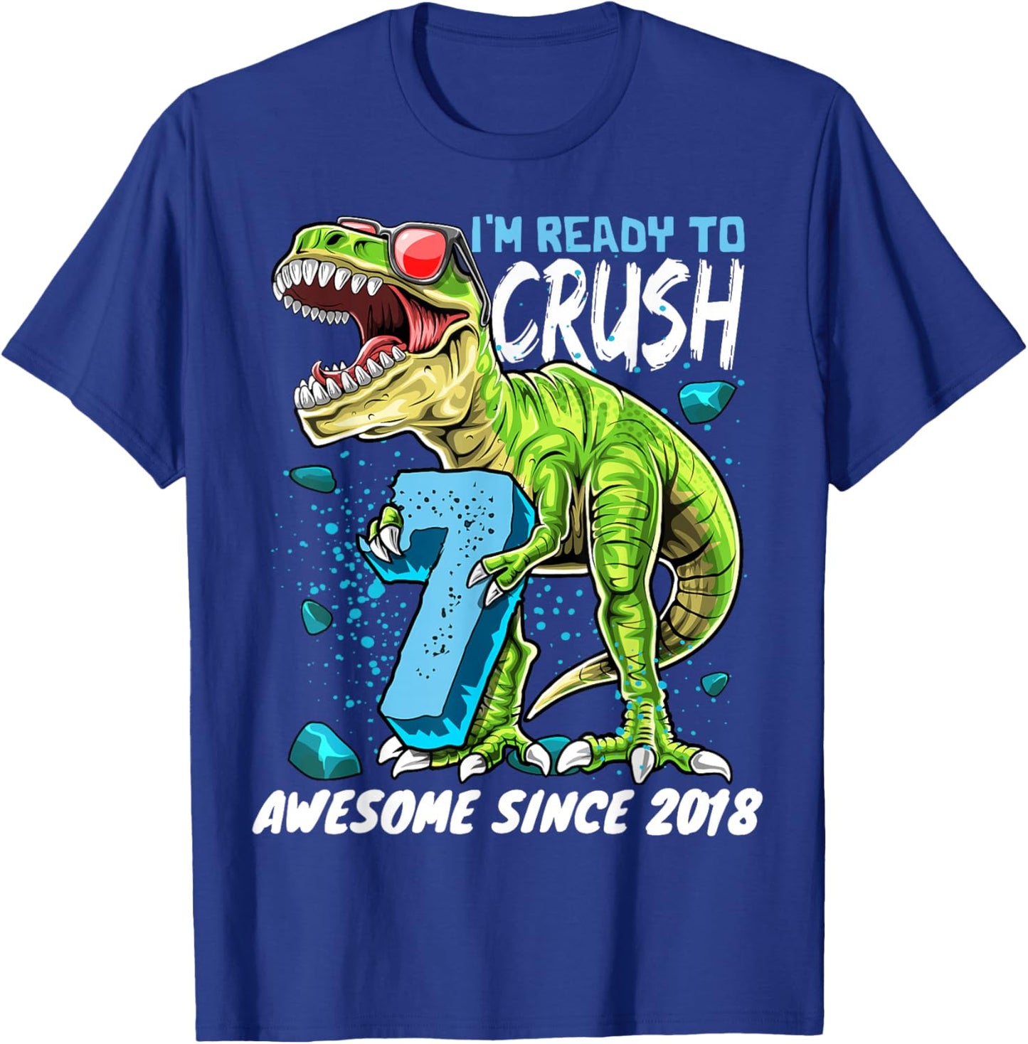 7th Birthday T Rex Dinosaur Party Boys Rawr I'm 7 T-Shirt - T-Shirt | Royal