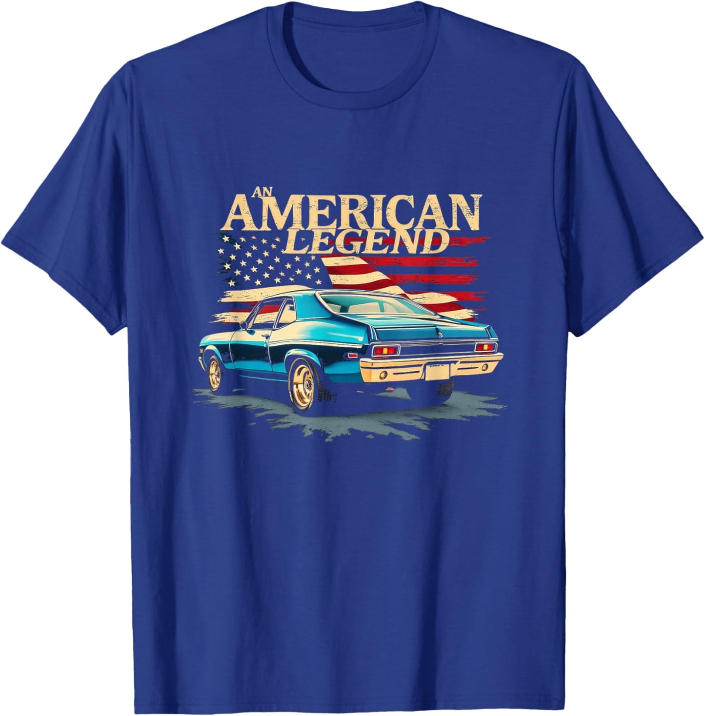 an American Legend 1970 70 Nova SS American Flag Muscle Car T-Shirt - T-Shirt | Royal