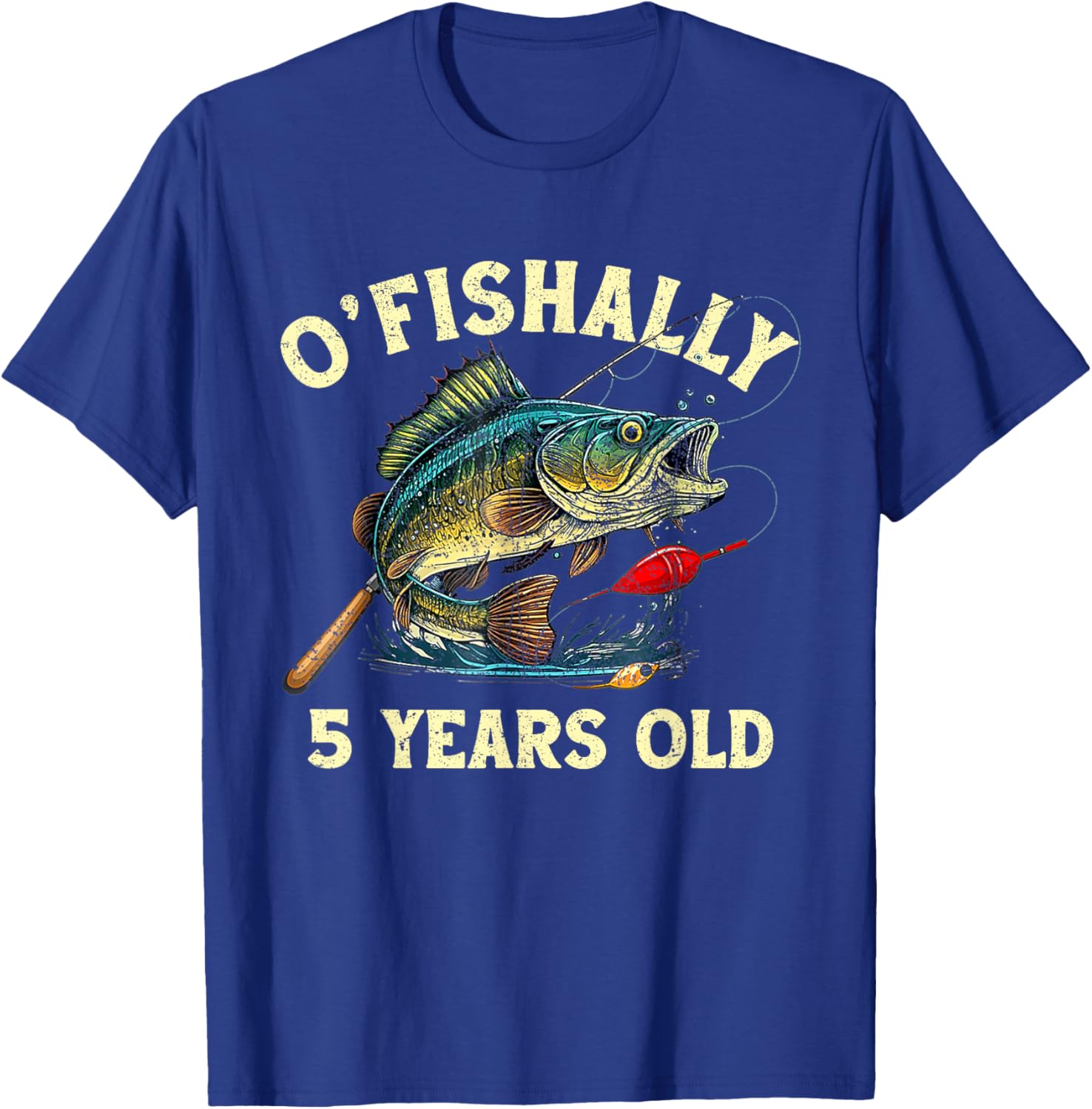 Vintage O'Fishally 5 Years Old Fishing 5th Birthday Boy T-Shirt - T-Shirt | Royal