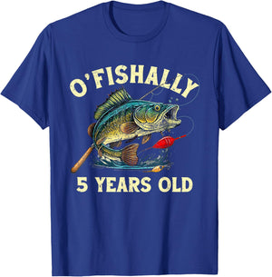 Vintage O'Fishally 5 Years Old Fishing 5th Birthday Boy T-Shirt - T-Shirt | Royal