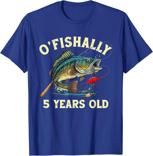 Vintage O'Fishally 5 Years Old Fishing 5th Birthday Boy T-Shirt - T-Shirt | Royal