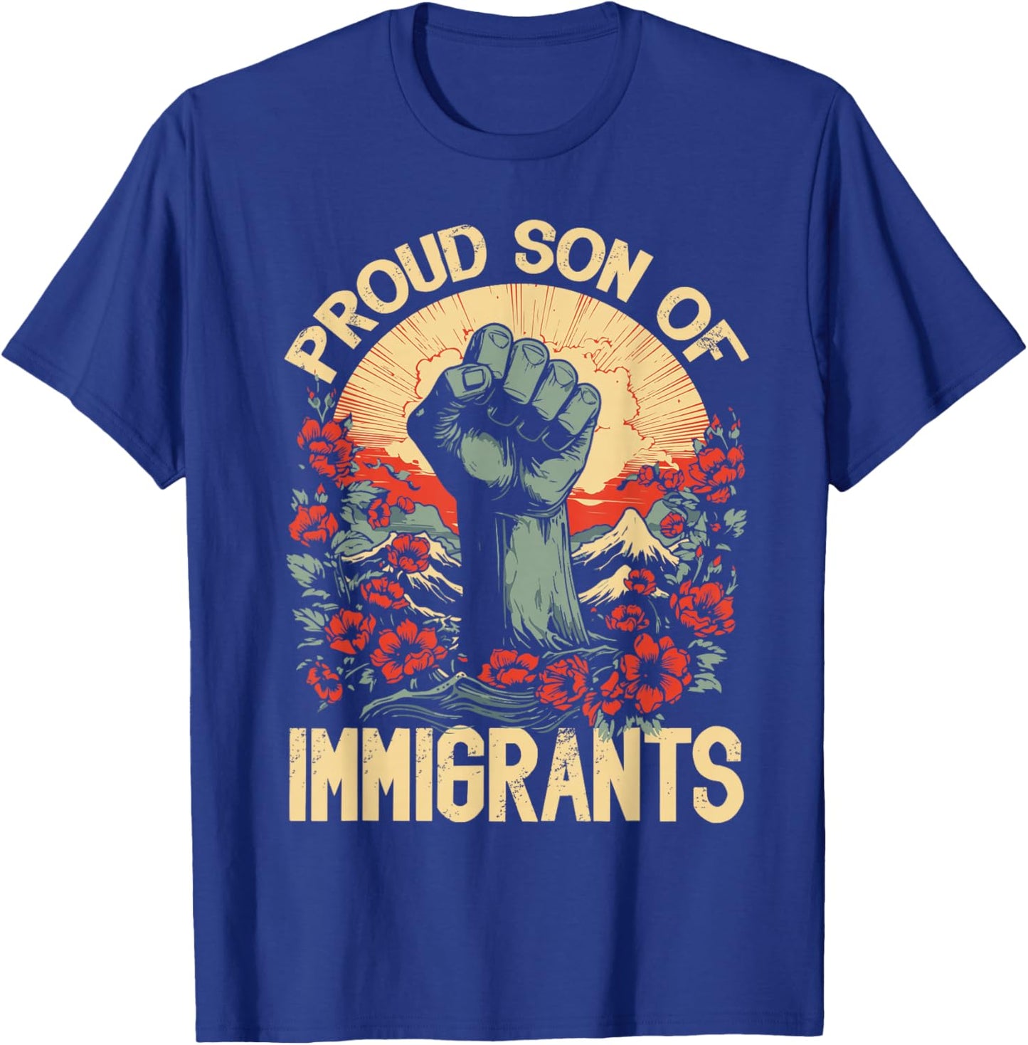 Proud Son of Immigrants Diversity Heritage Gift T-Shirt - T-Shirt | Royal