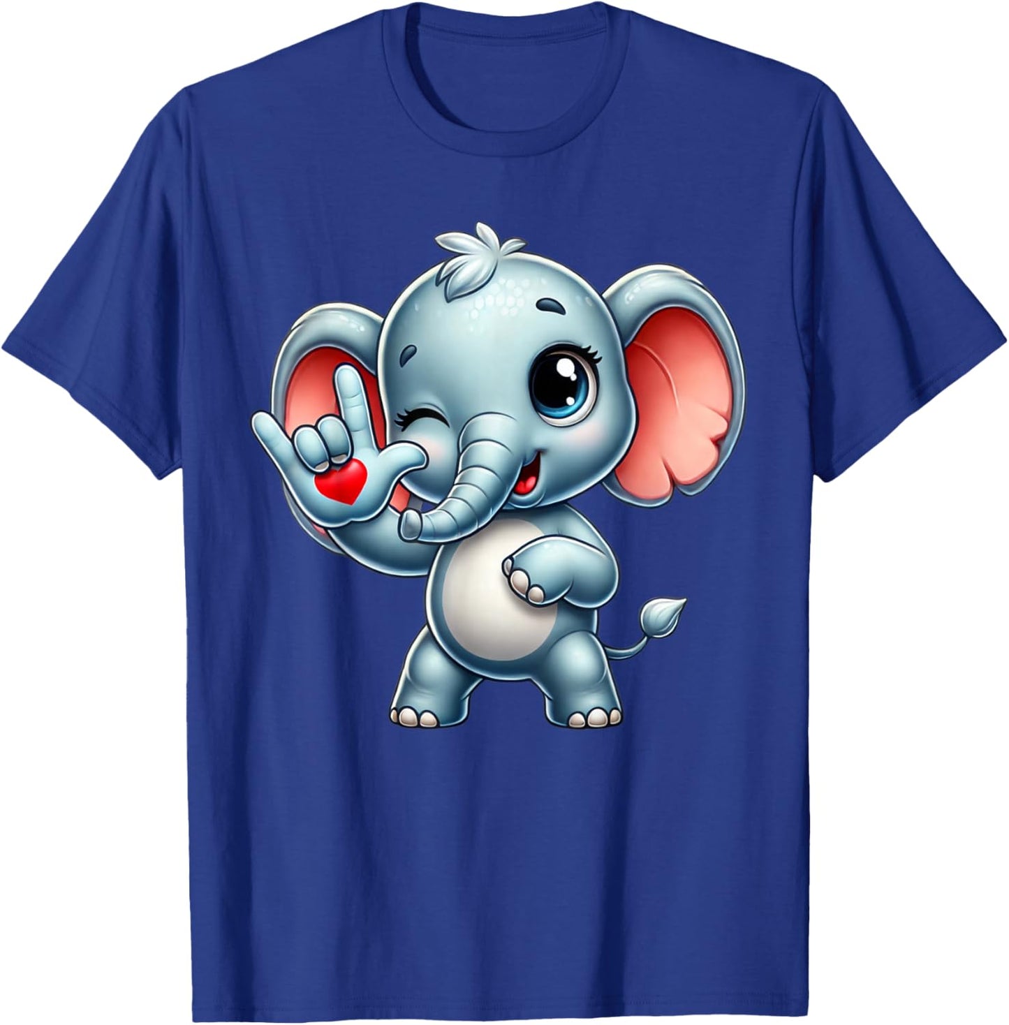 Cute Elephant Animal Love You ASL Hand Sign Language T-Shirt - T-Shirt | Royal