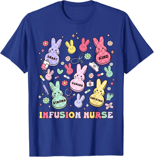 Easter Infusion Nurse Bunny Pediatric Chemo Hem Onc Retro T-Shirt - T-Shirt | Royal
