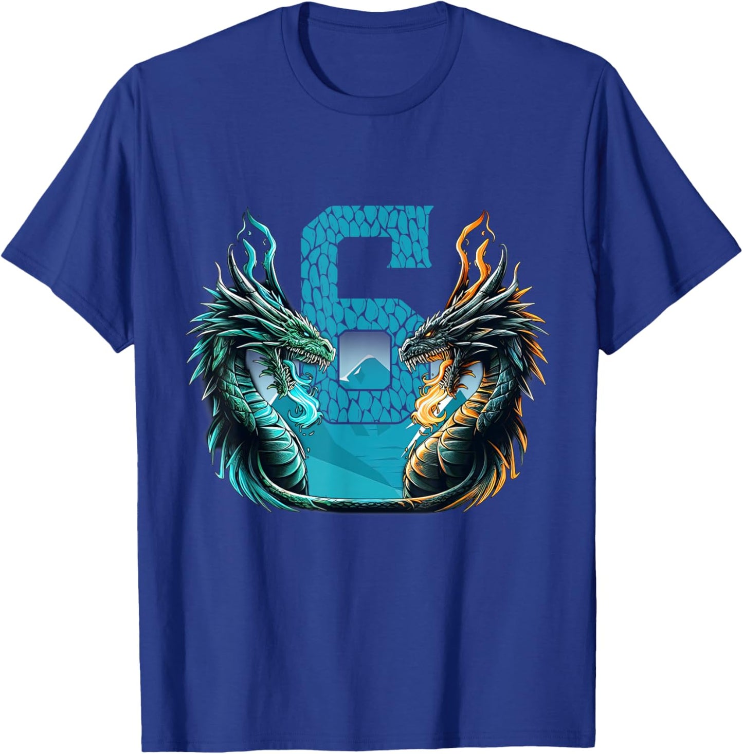 Boy Girl 6 Year Old Birthday Dragon Shirt 6th Birthday T-Shirt - T-Shirt | Royal