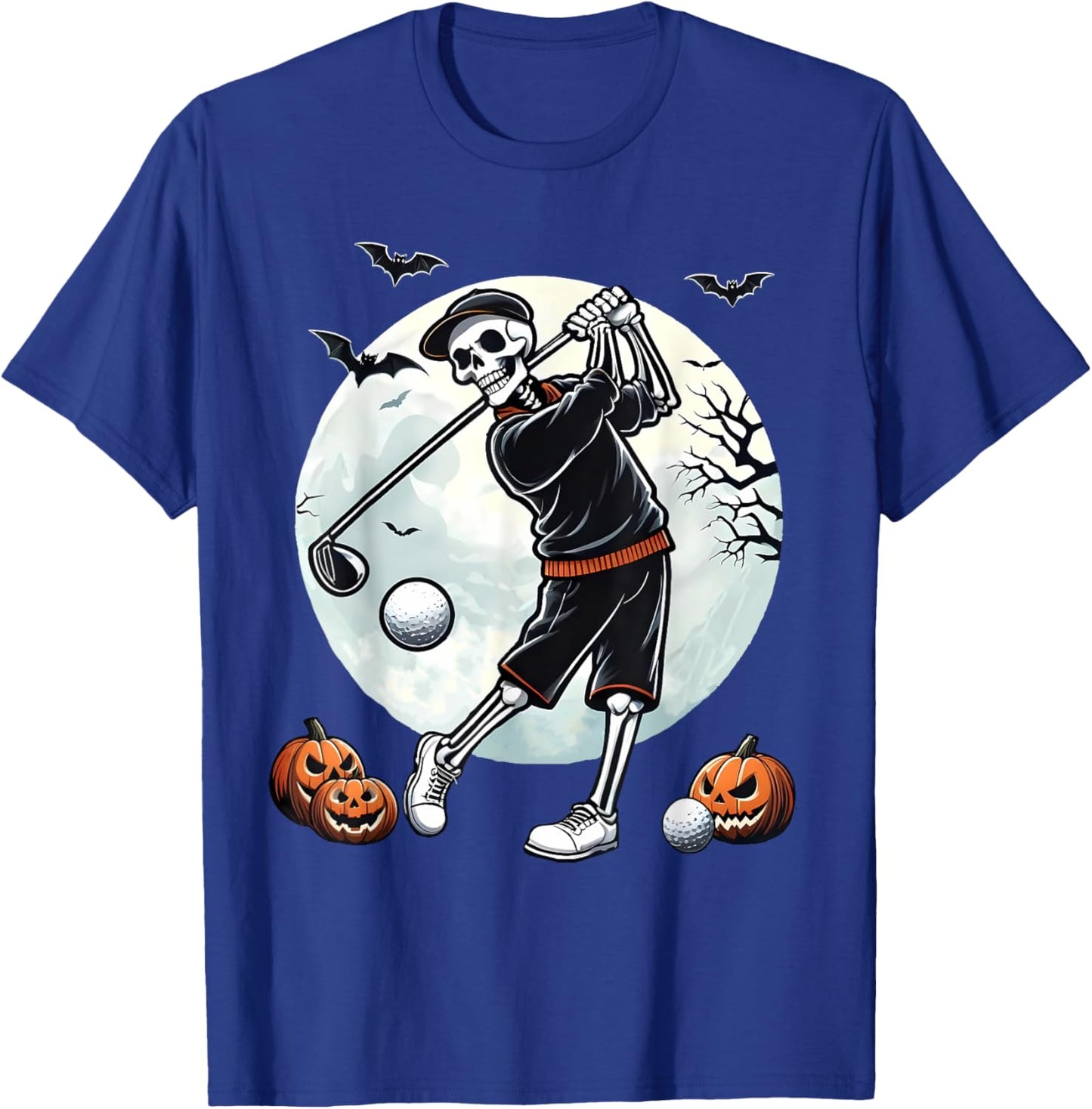 Halloween Skeleton Playing Golf Funny Golfer Boys Kids Men T-Shirt - T-Shirt | Royal