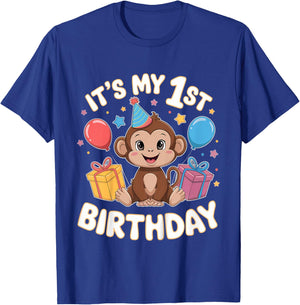 Kids 1st Birthday Monkey Party Design T-Shirt - T-Shirt | Royal