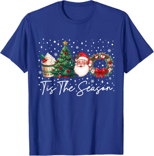 Tis The Season Santa Coffee Christmas Tree Matching Family T-Shirt - T-Shirt | Royal