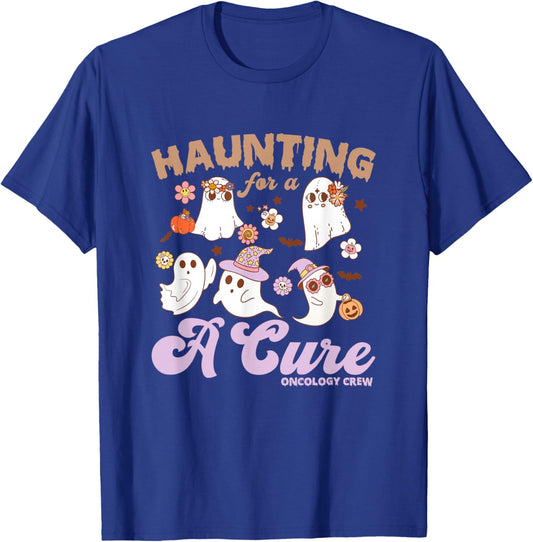 Oncology Nurse Halloween, Haunting For A Cure Oncology Crew T-Shirt - T-Shirt | Royal