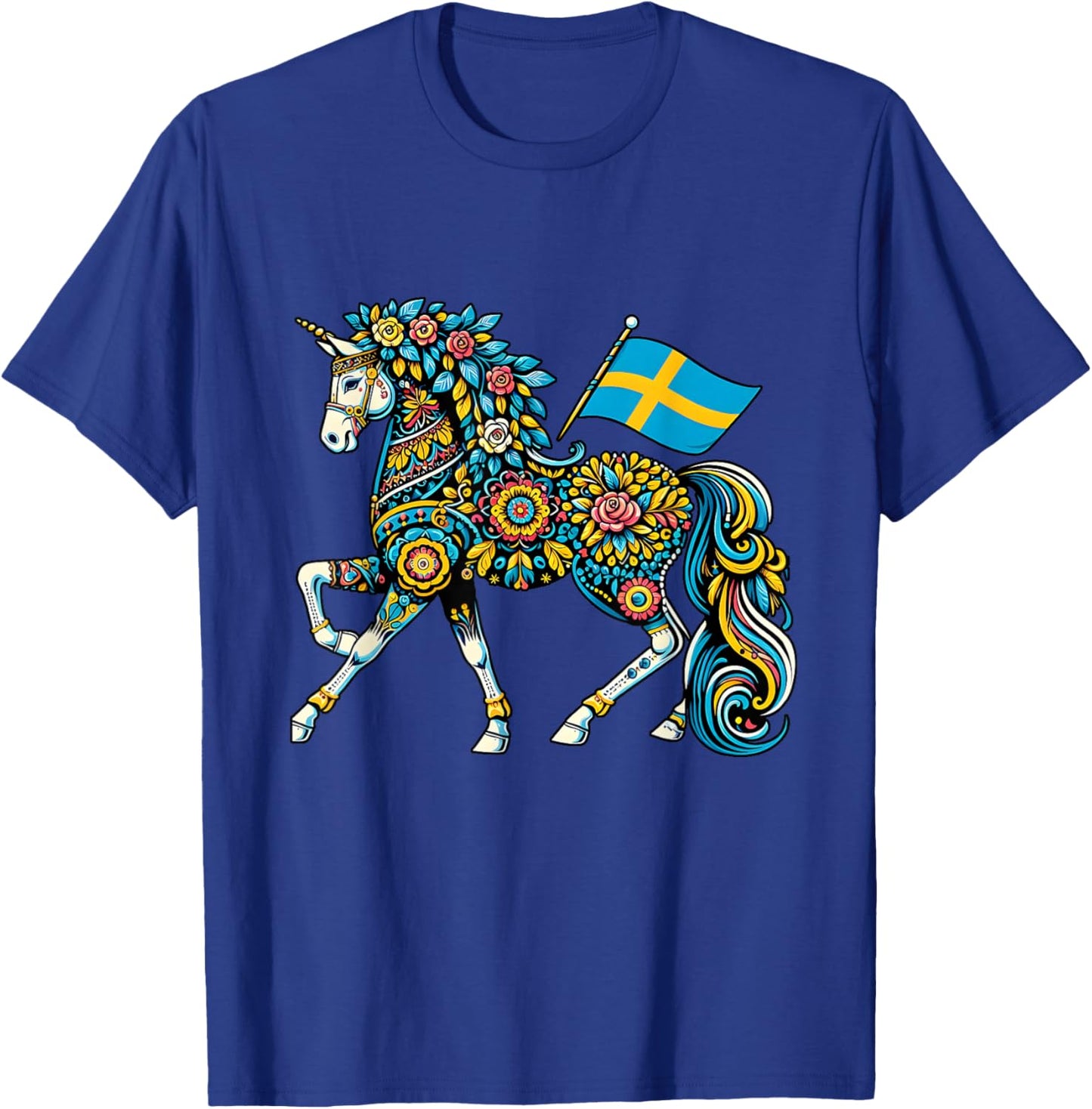Swedish Dala Horse Folk Art Sweden Flag Dalahelmsoljd Horse T-Shirt - T-Shirt | Royal
