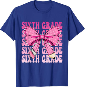 Sixth Grade Pencil Bow First Day Of School 6th Grade T-Shirt - T-Shirt | Royal