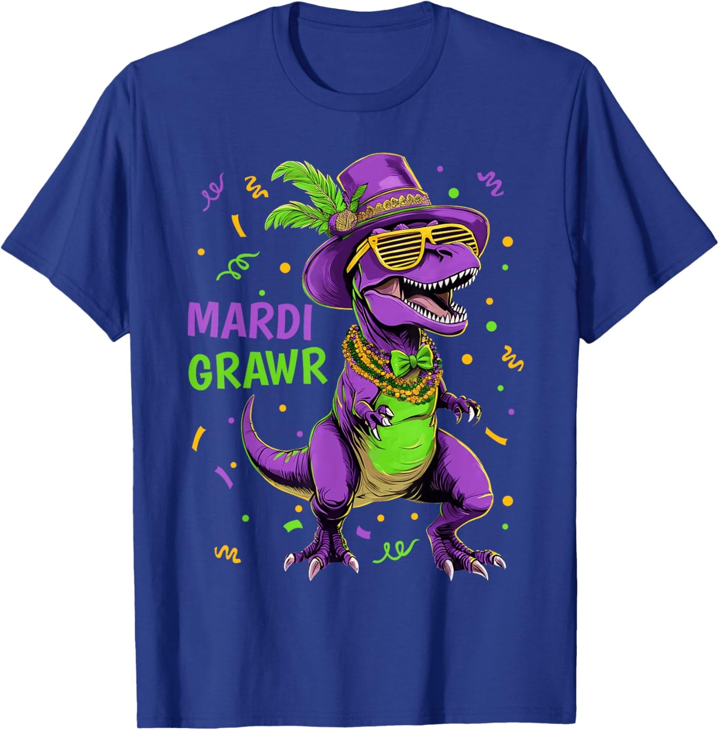 Mardi Grawr T-Rex Dino Costume Toddler Boys Kids Mardi Gras T-Shirt - T-Shirt | Royal